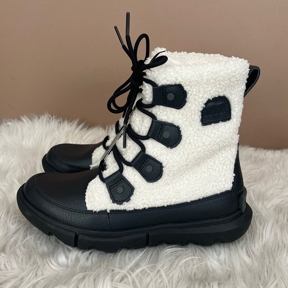 {Sorel} Explorer II Joan Cozy Boot in Black  Sea Salt - Womens 6 - NWT